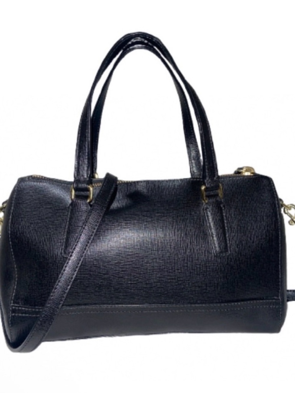 Coach Black Leather Satchel with Cherry Charm - Picture 2 of 5